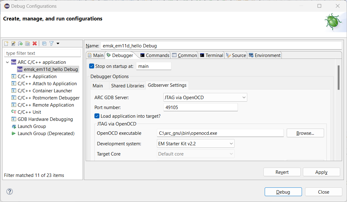 Debug Configuration - GDB