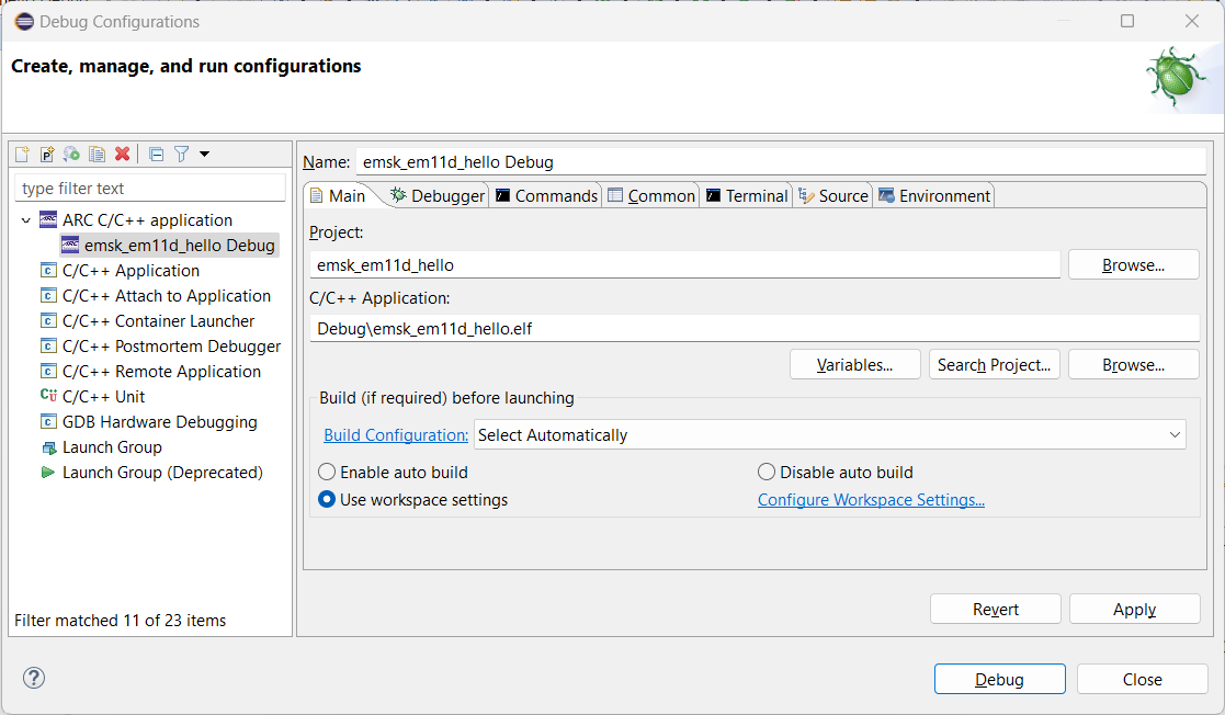 Debug Configuration - Main