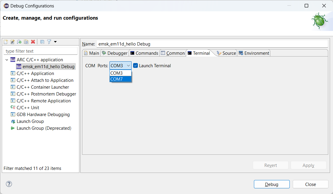 Debug Configuration - Terminal