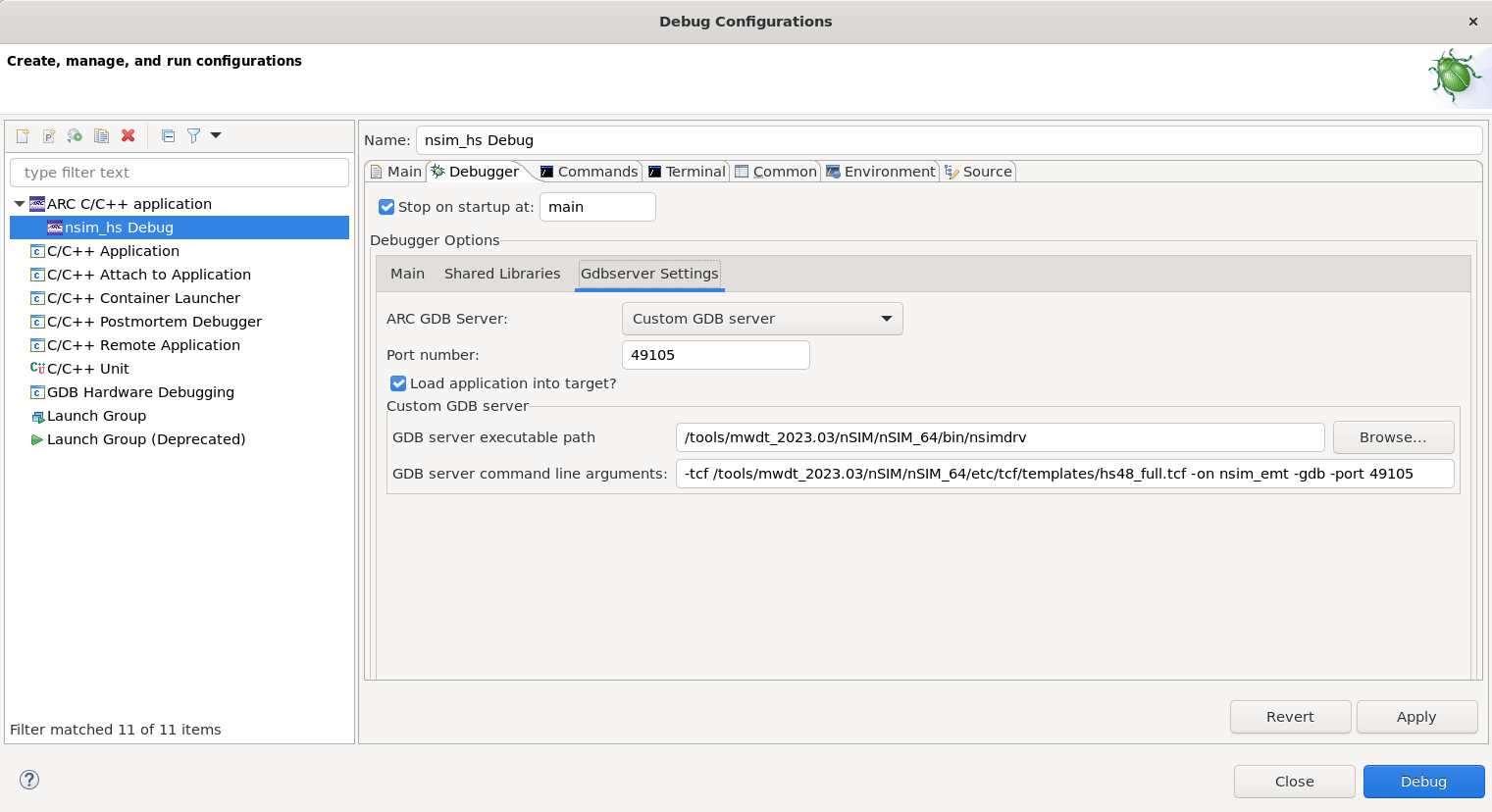 nSIM Custom GDB Server Configuration